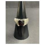 Vintage sterling silver ring with red stone and