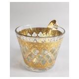 Mid-century glass gilt ice bucket with tongs