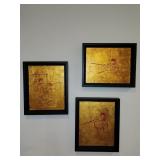 3 vintage paper cut gold leaf female samurai art