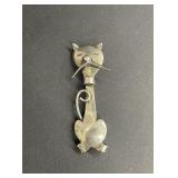 Vintage Mexico silver cat brooch