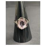 Sterling silver ring with pink faceted gemstone