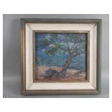 Vintage oil on canvas painting and info on verso