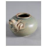 Vintage studio pottery vessel with an embossed