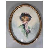 Antique signed watercolor portrait