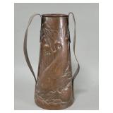 Vintage signed Newlyn copper vase with embossed