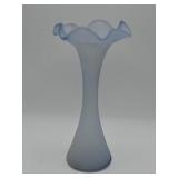 Vintage pale blue satin glass vase with ruffled