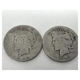 Pair of 1922-D and 1922-S silver peace dollar