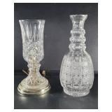 Large cut crystal vase, glass table lamp