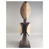 African carved wood multi headed sculpture
