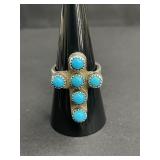 Vintage sterling silver cross ring with blue
