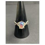 Sterling silver ring with iridescent gemstone
