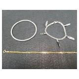 3 sterling silver bracelets, bangle, gold wash