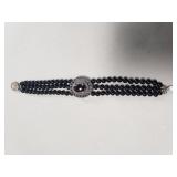 Vintage multi-strand black onyx bead bracelet