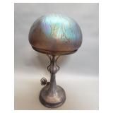 Pair point MFG silver plate lamp with iridescent