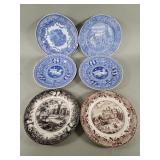 Six porcelain transferware plates