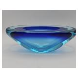 Mid-century hand-blown layered blue art glass