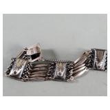 Vintage Mexican silver panel bracelet depicting