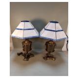 Pair of vintage brass urn table lamps with