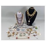 Group of vintage costume jewelry, necklaces,