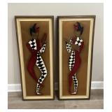 Framed mid-century court jester wall plaque