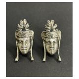 Vintage sterling silver tribal mask screw-back
