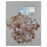 Group of foreign coins and currency