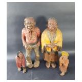 Folk art hand-carved wood caricature figurines