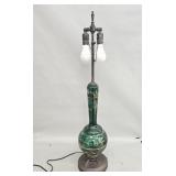 Vintage emerald green glass & brass table lamp