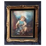 Oil on canvas portrait of a girl with a cat