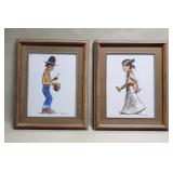 Pair of J. Cleveland signed mixed media paintings
