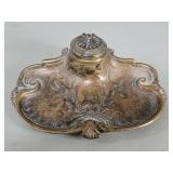 Antique Italian brass inkwell with porcelain