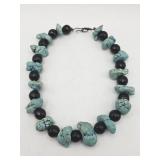 Chunky turquoise & faceted black onyx necklace