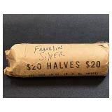 Roll of 40 circulated Franklin silver half dollar