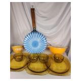Vintage Pyrex, yellow glass plates & cups,