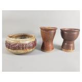 3 vintage signed studio pottery vases and bowl