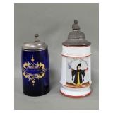 Vintage porcelain and glass beer stiens with l