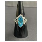 Sterling silver ring with blue marquise cubic