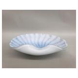 Vintage opalescent blue glass shell bowl