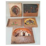 Hand-carved wood dioramas some signed