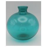 Vintage hand-blown teal art glass globe vase