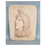 Carved wood Native American plaque