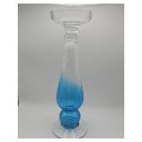 Vintage hand-blown blue and clear crackle art