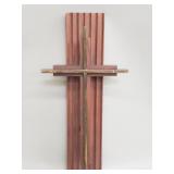 Mid-century Modern teak and brass wall cross