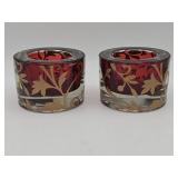 Pair of ruby red and clear art glass