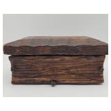 Vintage hand-carved rustic wood trinket box with