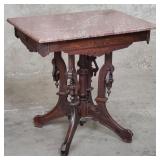 Victorian carved walnut parlor table with marble