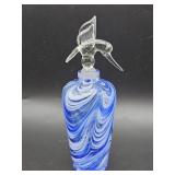 Vintage hand-blown blue and white feathered s