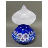 Signed Fenton hand painted blue glass vase