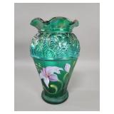 Signed Fenton hand painted emerald green glass