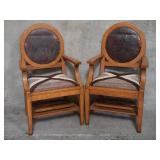 Pair of Mission oak Native American-style arm